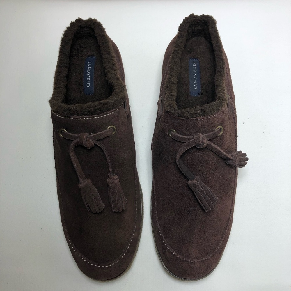 Lands' End Women's Leather Chalet Tassel Fur Lining Brown Mules Clogs 8B‎ - Picture 5 of 14